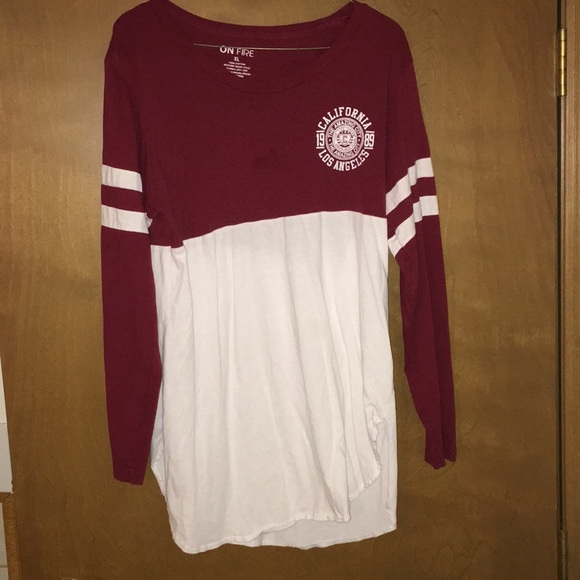 On Fire Tops - Baseball T-shirt styled long sleeve hi-lo On Fire Tops - Baseball T-shirt styled long sleeve hi-lo